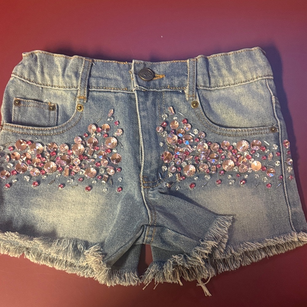Lola + The Boys Light Blue Crystal Embellished Jean Shorts NWOT